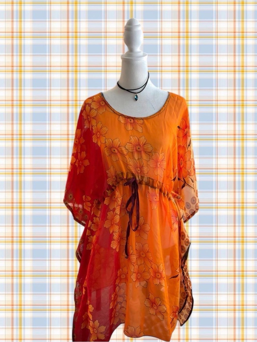 American Living Orange Floral Mini Dress with Drawstring